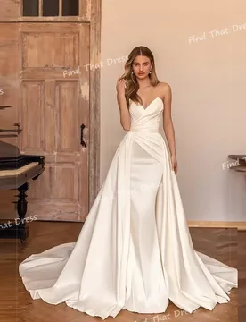 Custom Made Classic Off Shoulder Satin Pleated Sexy Mermaid Backless Bridal Dress with Detachable Train robes de soirée - Aliexpress - FashionsVida