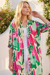 Petite Printed Longline Shirt - Pink - Size: 12