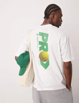 Mens Oversized T-Shirt With Sports Graphic In White - Size Small - ASOS DESIGN - FashionsVida