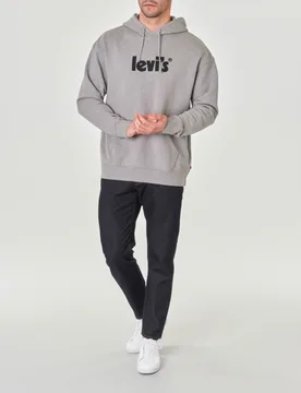 Felpa grigia over con cappuccio e tasche a marsupio con logo scritta centrale - Levis - FashionsVida