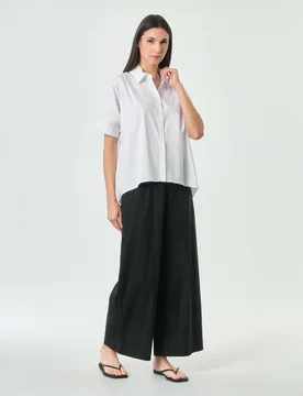 Pantaloni cropped ampio Beachwear neri in popeline stretch con vita elasticizzata - Max Mara - FashionsVida