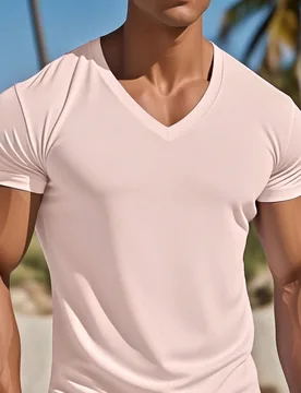 Camiseta de manga corta de cuello en V de unicolor casual para hombre, verano - Shein - FashionsVida