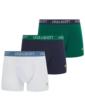 Mens And Barclay 3pk Trunks In Blue/grn/wht - Multicolour - Size Medium - Lyle & Scott - FashionsVida