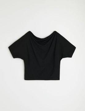 Blusa con miscela di viscosa e scollo a cascata - nero