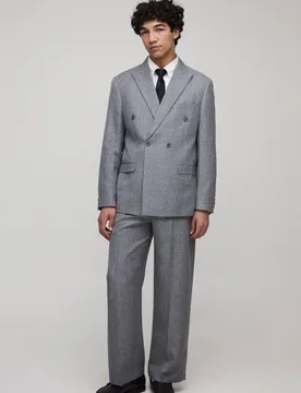 Men's Oversized Double Breasted Suit Blazer Grey Size X-Small Grey XS - boohooMAN - FashionsVida