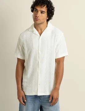 Kai Mens Crochet Jacquard Short Sleeve Shirt - - Size: S - Larsson & Co - FashionsVida