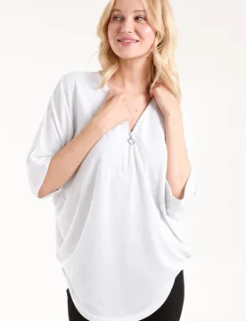 Heart Half Zip Front Top - S/M / WHITE - female - Blue Vanilla - FashionsVida