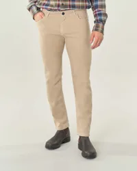 Pantalone beige cinque tasche in diagonale di cotone stretch