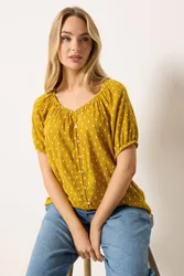 Dobby Button Up Blouse - Mustard - Size: 20