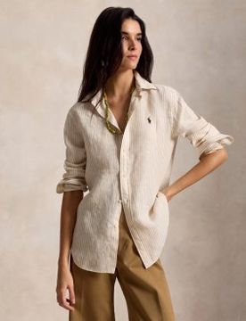 Para mujer. 211A96158010 Camisa de lino Classic Fit con rayas (XXS), Casual, Manga larga