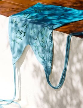 Top Halter lettering Vintage, , Viscose, Bleu, S