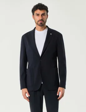Blazer blu in jersey di cotone stretch - MANUEL RITZ - FashionsVida