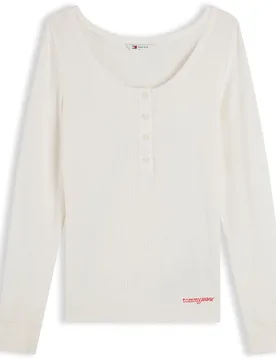 Maglietta A Maniche Lunghe Dw0dw23260 Off White S - Tommy Jeans - FashionsVida