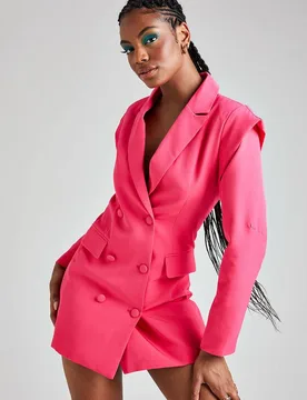 Women's Power Shoulder Blazer Dress in Pink Size: 16 - Pink - Size: 16 - Urban Bliss - FashionsVida