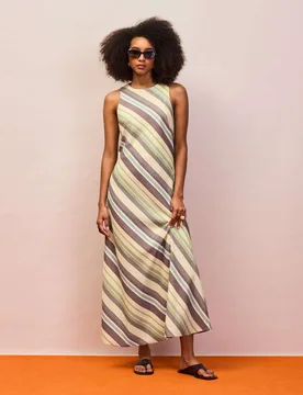 Cotton Blend Striped Midaxi Column Dress Green Mix female - RO&ZO - FashionsVida