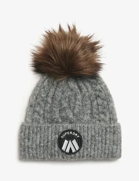 Superdry Damen Luxuriöse Beaniemütze mit Zopfmuster Grau - Größe: 1Größe - 34.99 - FashionsVida