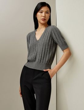 T-Shirt En Cachemire Manches Courtes Avec Col En V 100 % Cachemire Pièces Incontournables Pour De Multiples Occasions XS