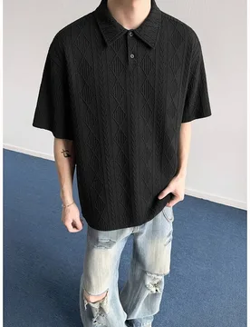 Summer Men's Loose Texture Knit Polo Shirt with Breathable Collar T-Shirt - Aliexpress - FashionsVida