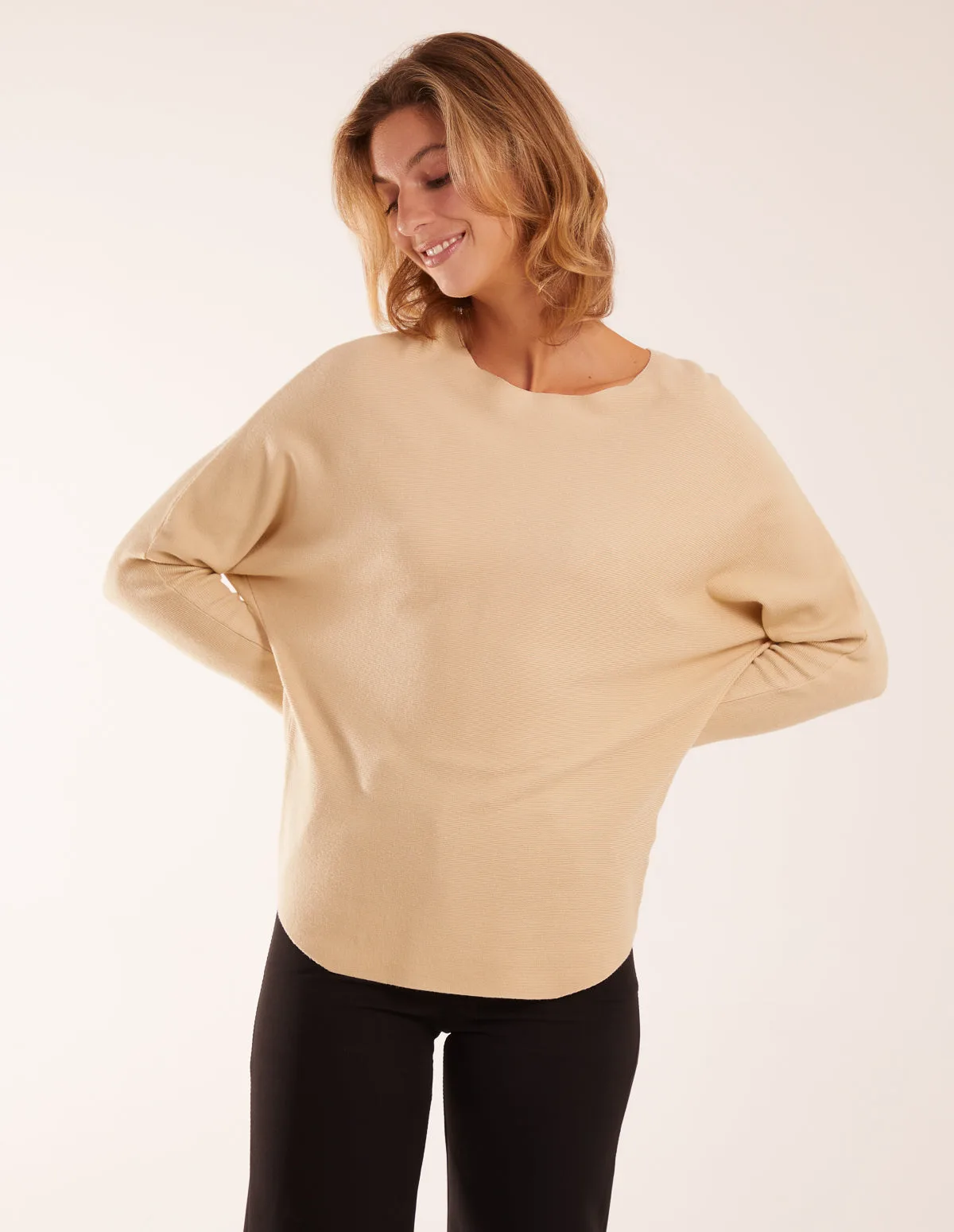 Womens Plain Batwing Top - Stone - Size Small/medium - Blue Vanilla - FashionsVida