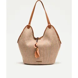 Jo & Mr. Joe - Bolso de hombro en tejido a rayas con charm floral