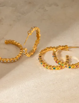 Stainless Steel PVD 18K Gold Plated Tarnish Colorful Beads CC Hoop Earrings For Woman Jewelry Wholesale Summer Trendy - Aliexpress - FashionsVida