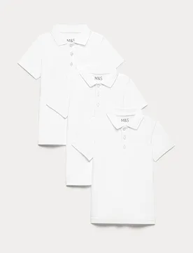 Pack Unisex Stain Resist Slim Fit School Polo Shirts (2-18 Yrs) White male - M&S - FashionsVida
