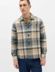 Pure Cotton Checked Overshirt Green Mix male