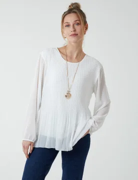 Long Sleeve Pleated Top - ONE / IVORY - female - Blue Vanilla - FashionsVida