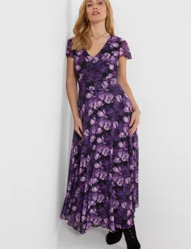 Women's Fabulous Floral Mesh Maxi Dress in Purple Size: 16 - Purple - Size: 16 - Joe browns - FashionsVida
