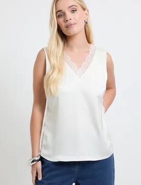 Women's Petite Lace Trim Cami Top in Ivory Size: 18 - Ivory - Size: 18 - Wallis - FashionsVida