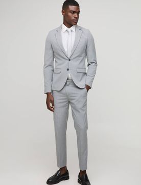 Herren Super Skinny Einreihiger Anzugblazer Grey Größe 40