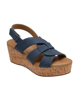 Women's 'Thora' Open-Toe Wedge Sandals in Navy Size: 8 - Navy - Size: 8 - Lotus - FashionsVida