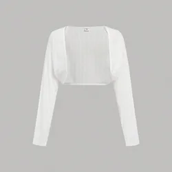 Sudadera corta de manga larga casual de punto unicolor para adolescente con patrón jacquard de tela