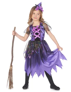 Hexen-Mädchenkostüm Zauberin lila-schwarz - KARNEVAL-MEGASTORE - FashionsVida