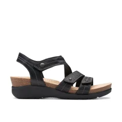 Calenne Clara Black Combination Wedge Sandals - Black - Size: 4-Standard Fit
