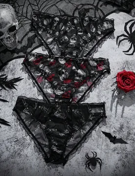 Paquete de 3 bragas cómodas con estampado de calavera y volantes para mujer de talla grande - Shein - FashionsVida