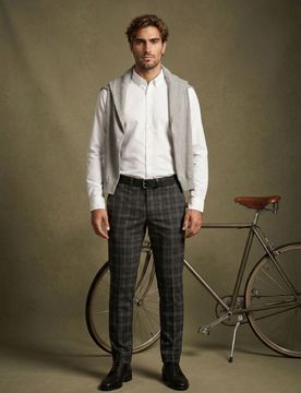 Pantaloni chino slim a quadri con misto viscosa - grigio scuro