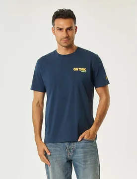 T-shirt blu mezza manica con stampa Gin Tonic Habitué fronte e retro - MC2 SAINT BARTH - FashionsVida