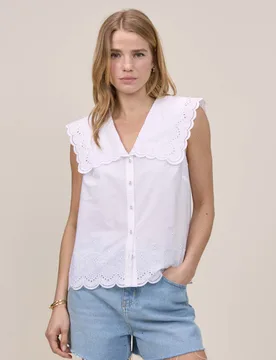 Pure Cotton Collared Sleeveless Blouse White female - Nobody's Child - FashionsVida