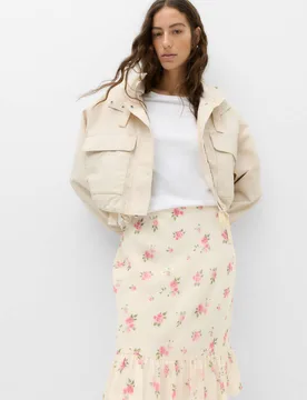 Floral Ruffle Hem Midi Tiered Skirt Ivory Mix female - M&S - FashionsVida