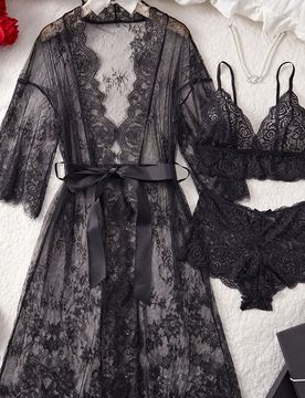 Conjunto de lencería con diseño sexy y encantador de escote profundo y semitransparente, para mujeres
