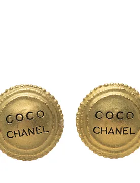 Gold Plated Coco Round Clip On Earrings - Chanel - FashionsVida