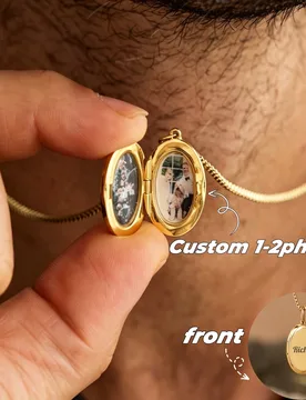 Pieza Colgante de medallón personalizable, puede contener 1-2 fotos + grabado, collar de recuerdos personalizado, cadena de caja chapada en oro de 18 - Shein - FashionsVida