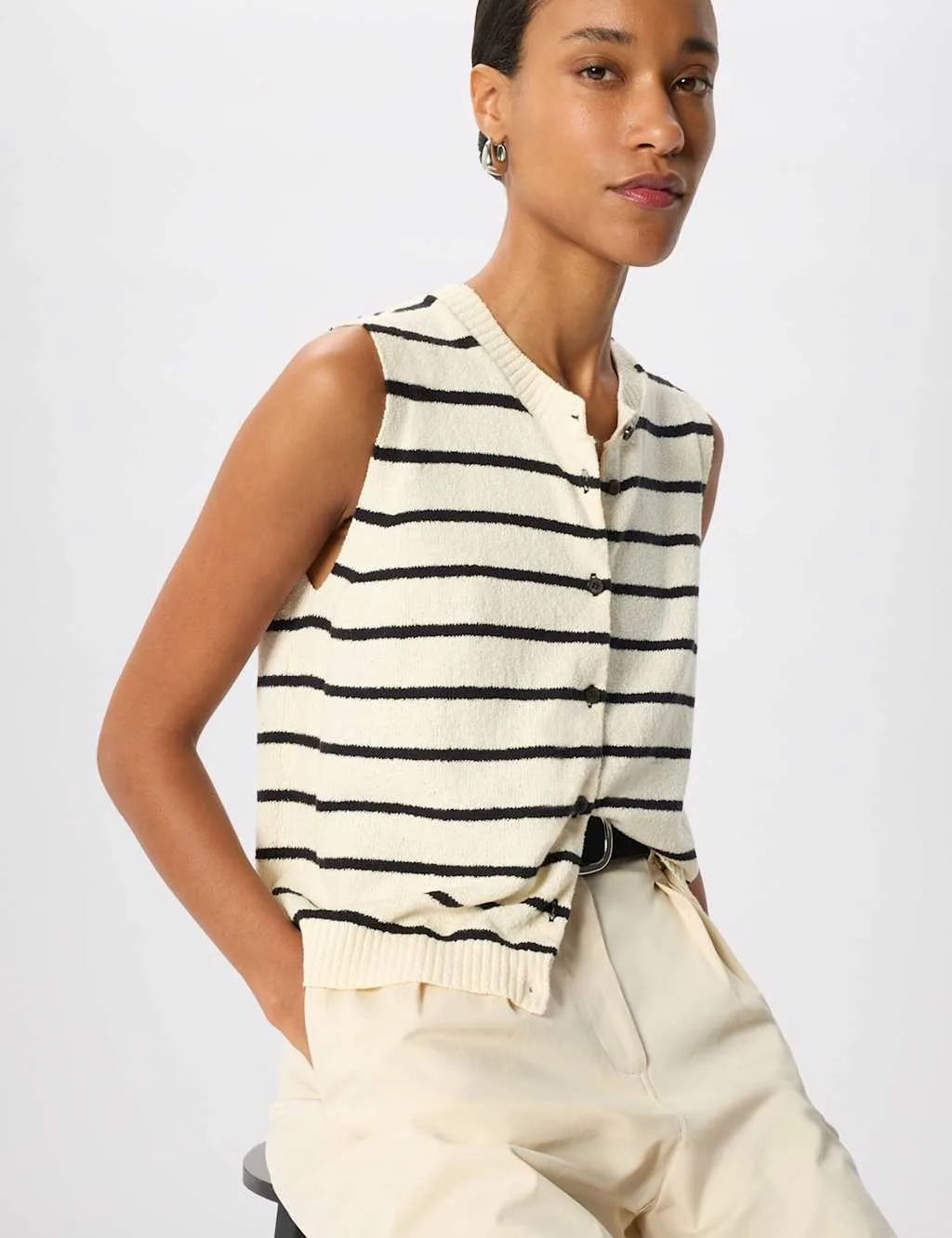 Stripe Boucle Textured Tank Ivory Mix female - Whistles - FashionsVida