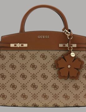 Borsa Melinda a Mano in Materiale Sintetico con Charm e Tracolla Regolabile Beige