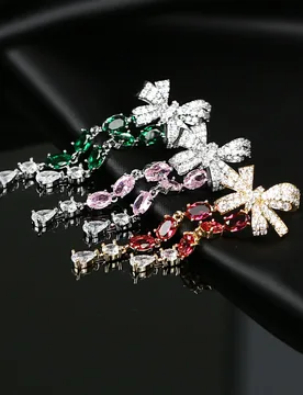 S925 Sterling Silver Emerald Pink Ruby Earrings, Paved CZ Bowknot Tassel Dangle Earring, Chic Wedding Banquet Accessory - Aliexpress - FashionsVida