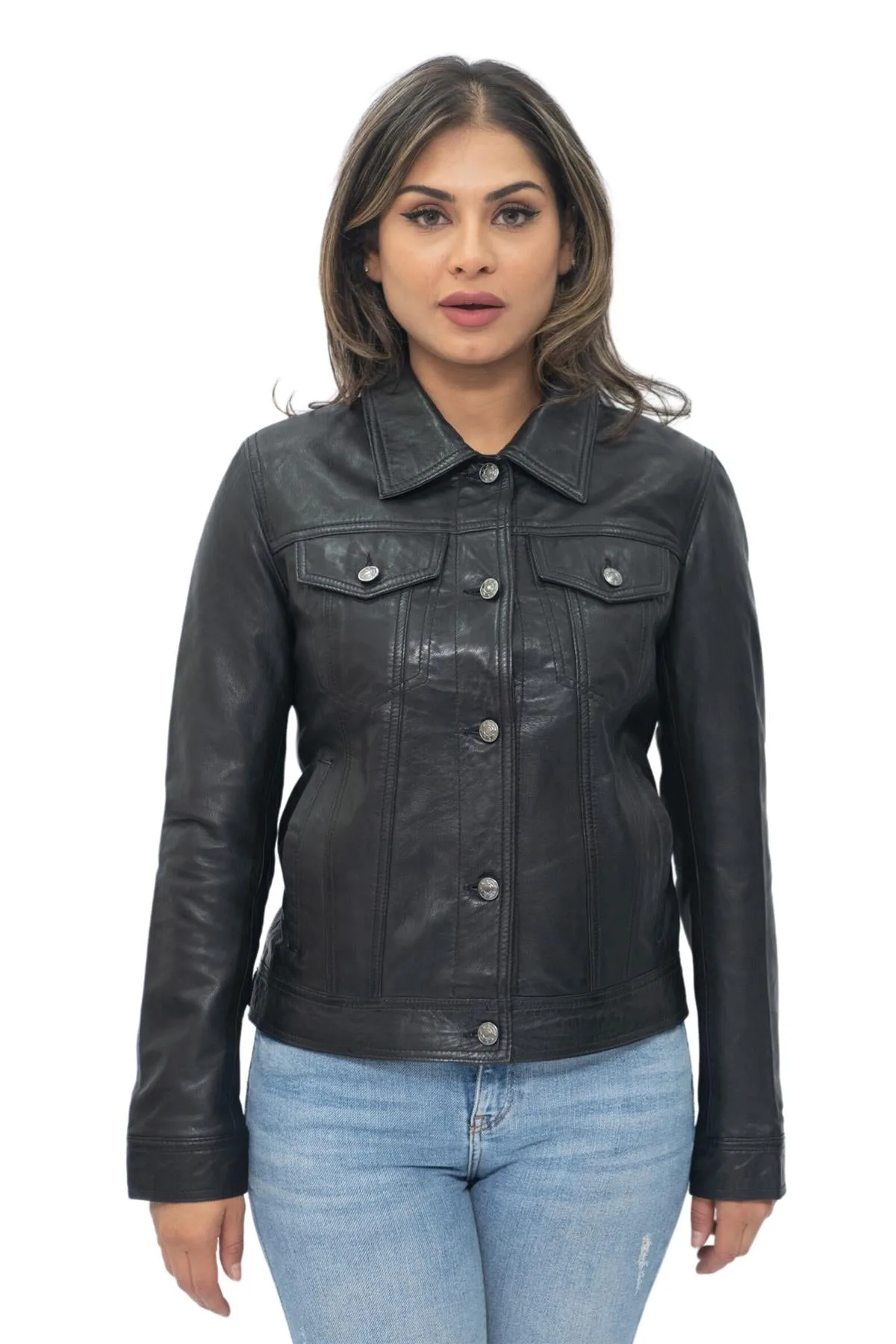 Womens Trucker Jeans Jacket-Anderlecht - Black - Size 16 Uk - Infinity Leather - FashionsVida