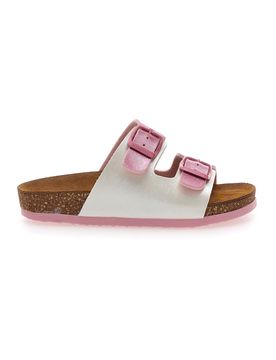 Ciabatte bianche e rosa con doppia fibbia 257A206SR 33
