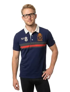 Polo à Manches Courtes Double Emblem Rugby Navy / Orange Chest Band Stripe S - Superdry - FashionsVida