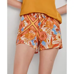 Pantalón de pijama de mujer en tejido satinado y estampado oriental